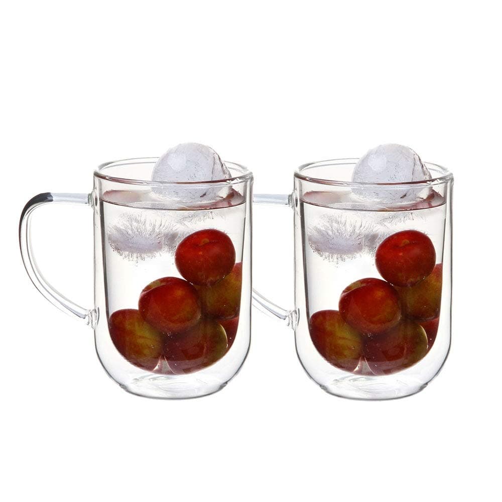 ComSaf Double Walled Glass Mugs (380ml), Transparent Borosilicate Glass Cups with Handle for Tea, Coffee, Latte, Cappuccino/Beverages, Pack of 2