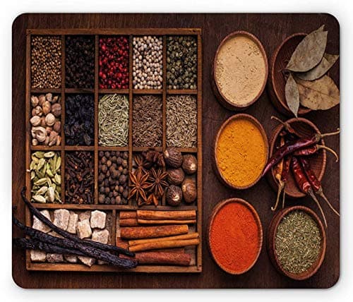 7.1" x 8.7" Spice Mouse Pad, Peppers Cardamom Chili Cinnamon Cloves Garlic Turmeric and Others in a Wooden Box, Rectangle Non-Slip Rubber Mousepad, Standard Size, Multicolor
