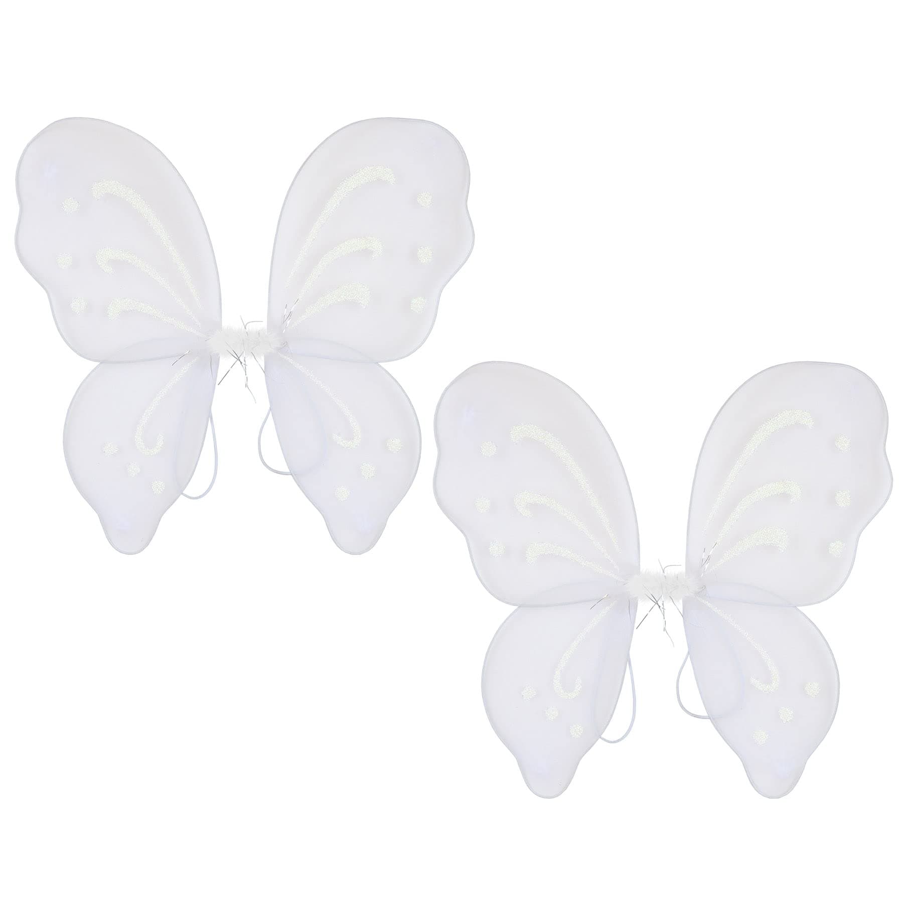 Beistle White Fairy Wings – 2 Pack, Small Lightweight Nylon Butterfly Costume Wings with Elastic Straps, Fantasy Cosplay Accessories for Halloween, Fairy Dress-Up Parties and Events, 14.5” x 16”