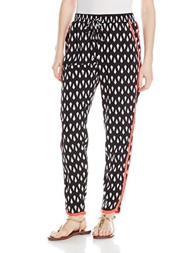 NY Collection Women's Petite Printed Slim-Leg Pant with Contrast Piping