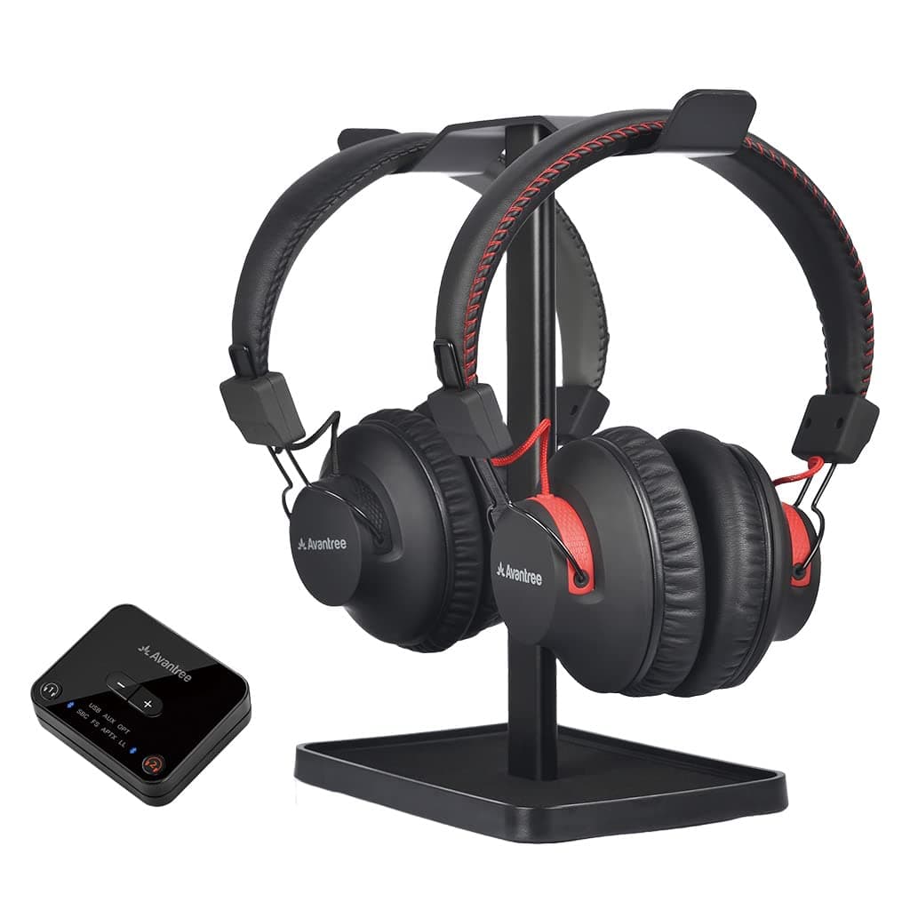 Avantree HT41899 - Dual Bluetooth Wireless Headphones for TV Watching, Compatible with TVs (Optical/AUX), 40Hrs Playtime, Individual Volume Control, Includes Transmitter & Stand