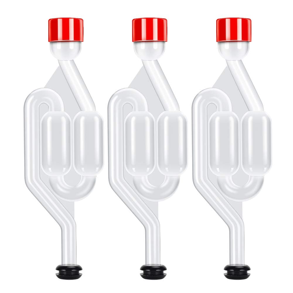ONEBOM Fermentation Airlock 3 Pack, S Type Airlock Twin Bubble with Grommets for Wine Sauerkraut Making