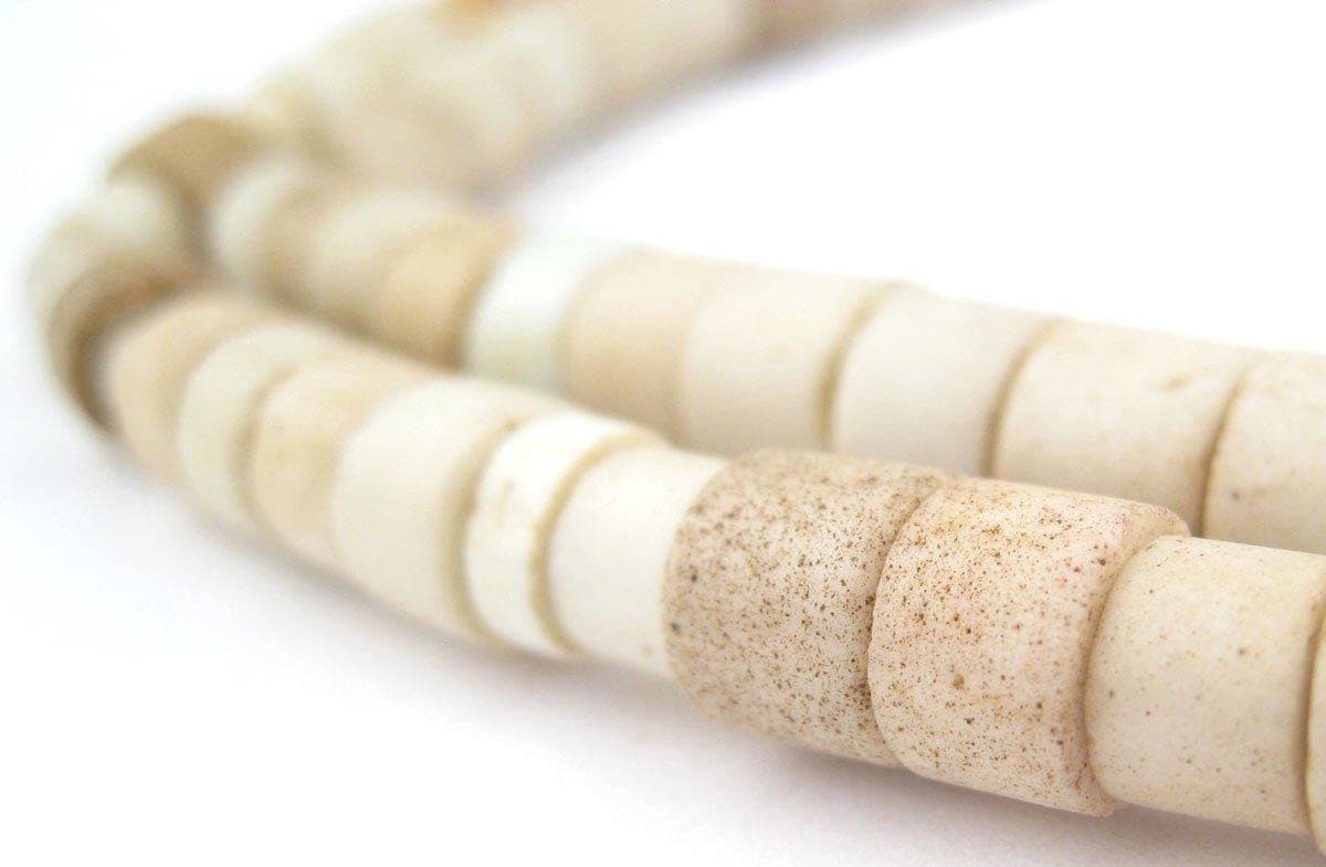 The Bead Chest Old White Nigerian Goomba Beads 7mm African Cylinder Glass Large Hole 26 Inch Strand Handmade