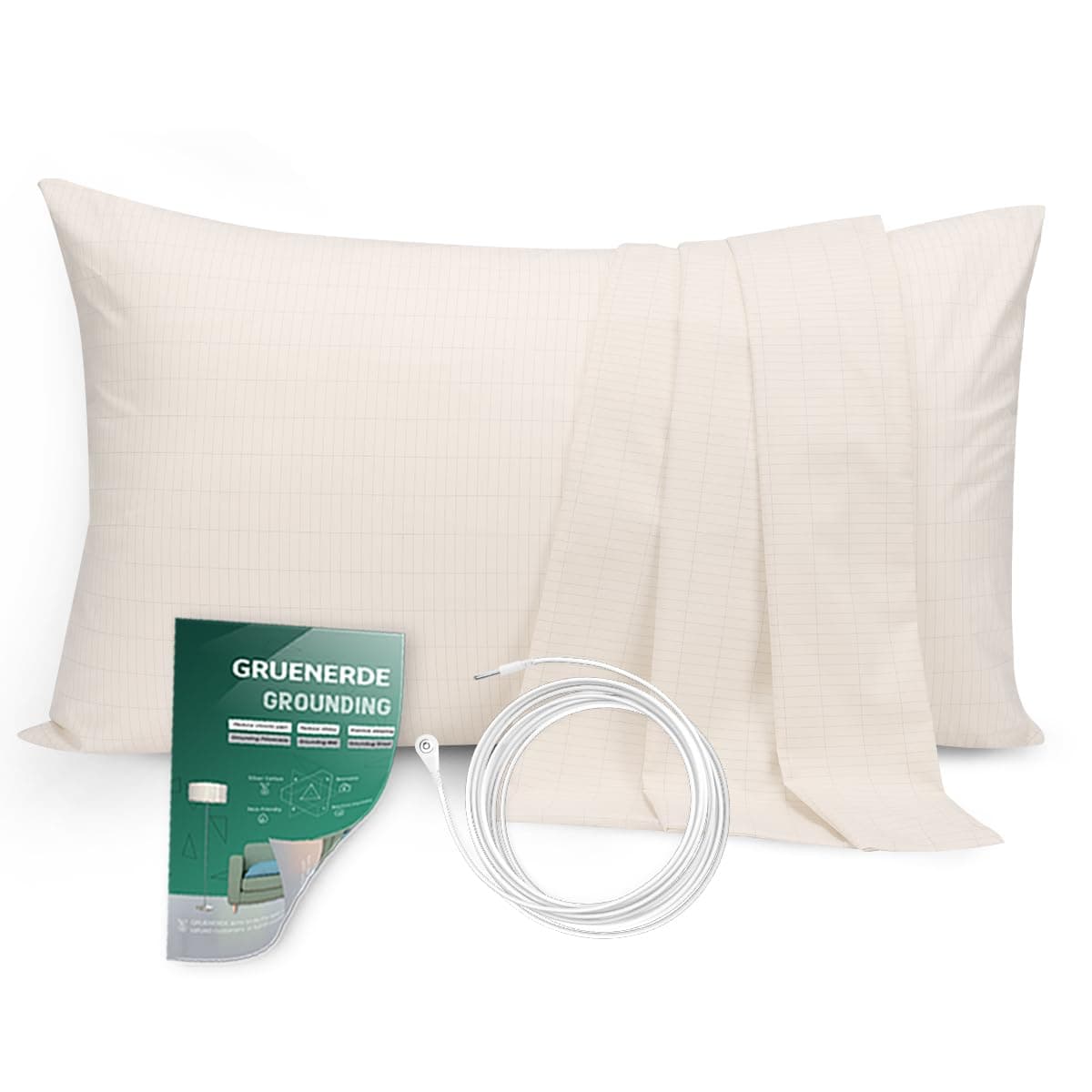 Grounding Pillowcase with 15ft Grounding Cable 20x30in Conductive Grounding Pillow Cover Silver Cotton Queen Size Improve Sleep