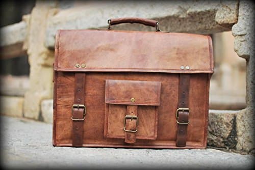 SKH48 15" Vintage Leather Messenger Soft Leather Briefcase Satchel Leather Laptop Messenger Bag for Men and Women