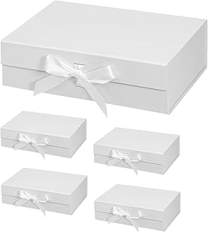 Corsiampoo 5 Pack White Gift Box 10.5x7.5x3.1 Inches, Gift Boxes with MagneticLid & Ribbons for Thanksgiving Day, Valentine's Day, Mother's Day, Christmas, Birthday, Wedding, Graduation
