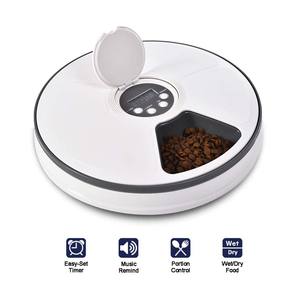 XIAPIA Automatic Pet Feeder with Timer for Cats & Dogs, Suits Dry or SEMI Food for Kitten & Puppy, Portion Control, Dishwasher-Safe 2oz x 6-Meal (Pet-Feeder)
