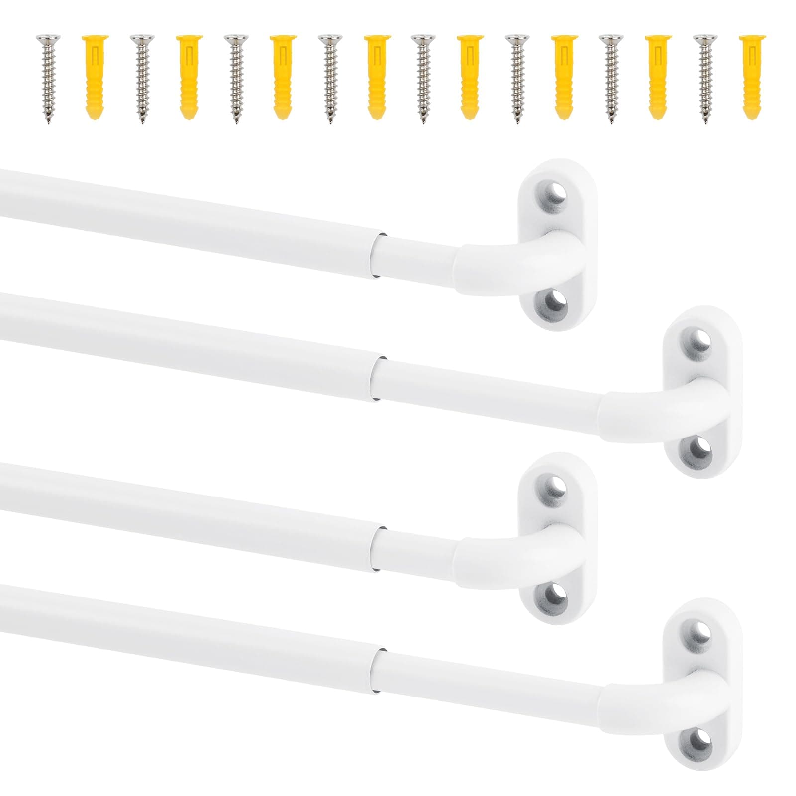 TYRON 4 Pack Sash Curtain Rod Adjustable 8-12 Inch, 3/8 In. Diameter, Mini Sidelight Window Rod (White)