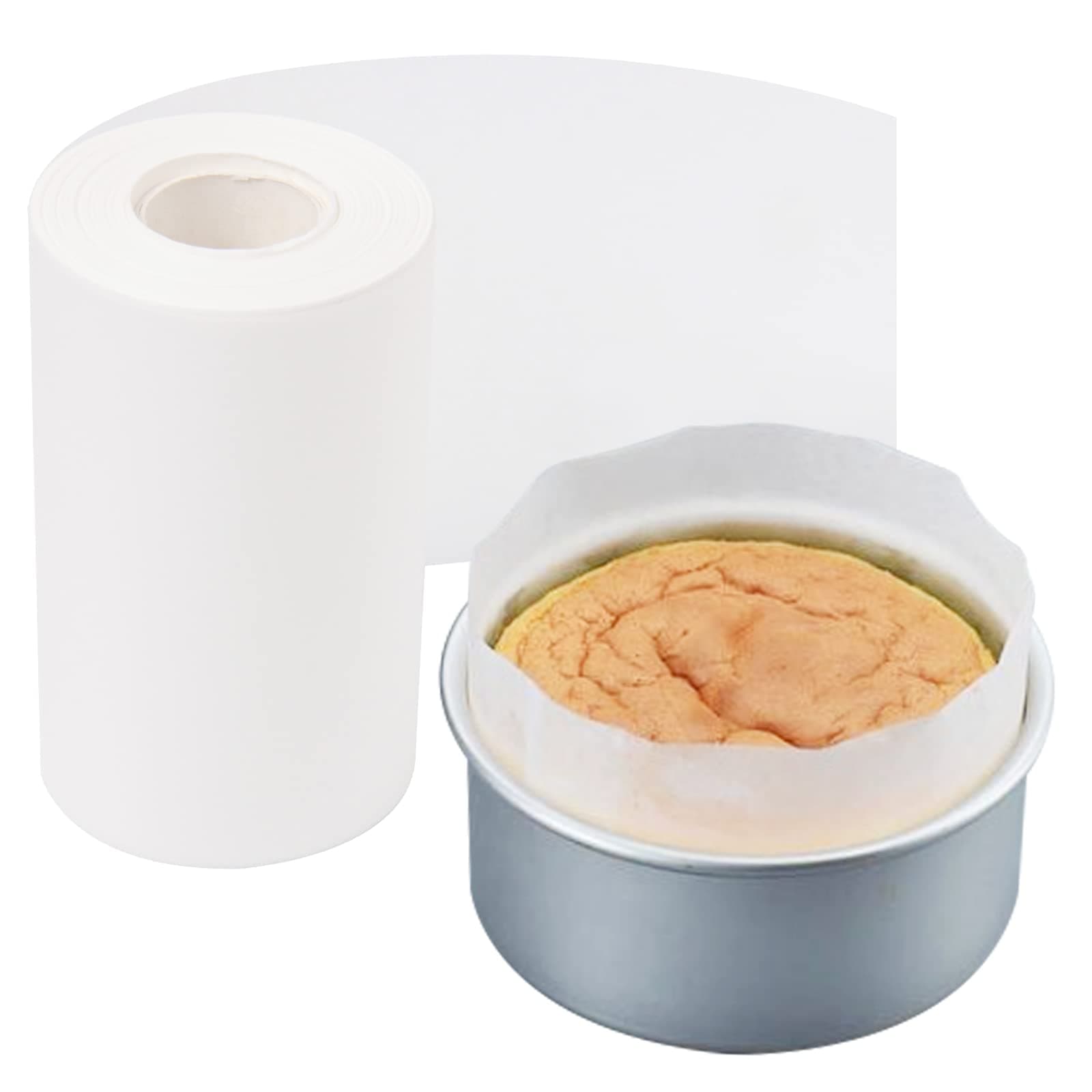 Cake Pan Side Liner Roll - 4 in x 164 ft Parchment Paper Strips for Baking, White Precut Circles