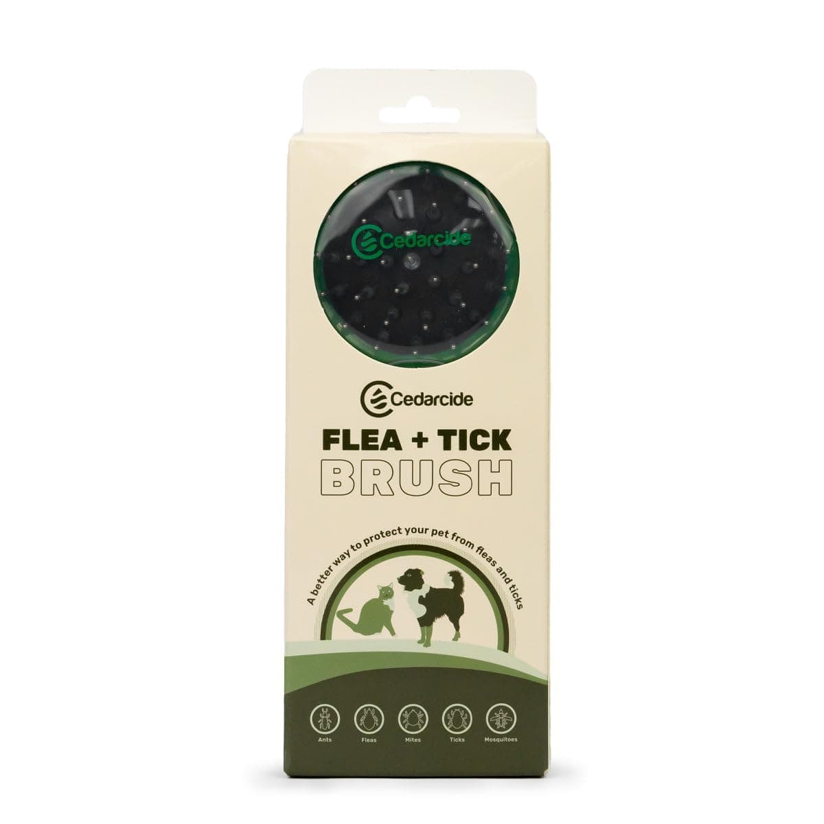 Cedarcide Flea + Tick Pet Brush (1 oz Pack) | Durable Grooming Brush Effectively Applies Cedarcide Original Biting Insect Spray to Kill + Repel Fleas Ticks & Mosquitoes |for Cats and Dogs