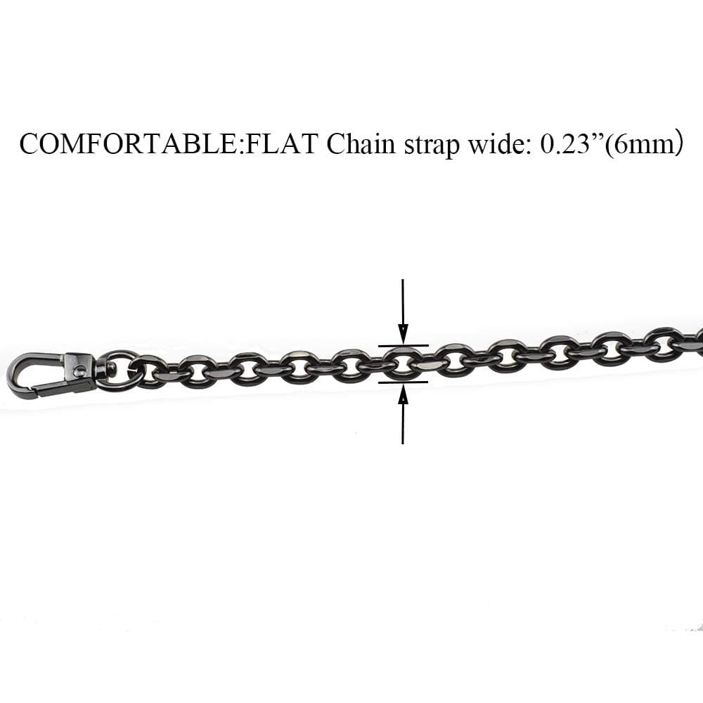 HAHIYO Mini Pochette Purse Chain Strap Thin Wide 6mm for LV Length 31.5 inches Thick 2mm Shiny Black for Shoulder Cross Body Sling Handbag Wallet Clutch Comfortable Flat Metal Strap 1 Pack