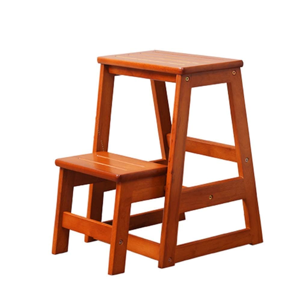 FLBT Scaffali Pieghevoli Sedia in Legno Massello con Scala e Sgabello Scaffale Multifunzionale Libreria Pieghevole Scala a Casa 2 Gradini, Capacità 150 Kg (Color Miele)