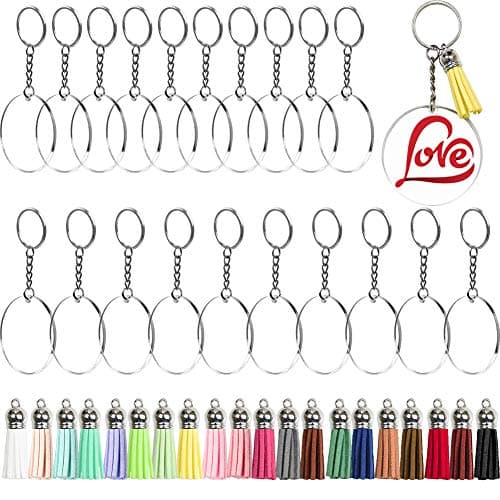 80 PCS Acrylic Circle Discs Set 2 Inch Transparent Clear Round Keychain Blanks with Key Chains and Keychain Tassels for DIY and Crafts