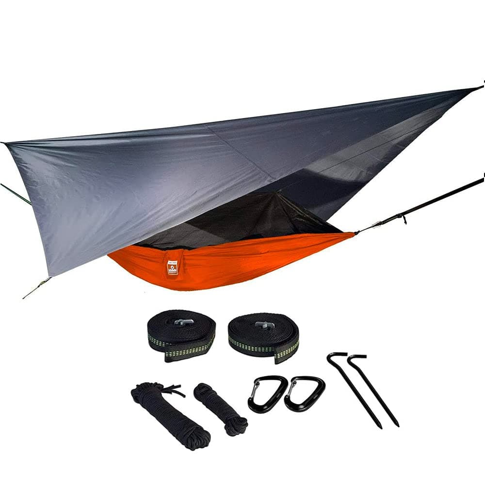 Oak Creek Camping Hammock and Accessories. Complete Package with Mosquito Bug Net, Rain Fly, Tree Straps. Great for Hiking, Backpacking, and Travel. Weighs Only 4 Pounds.