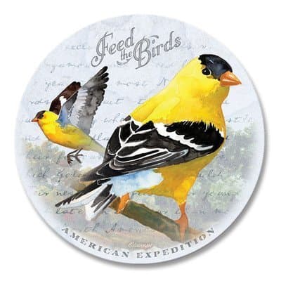 Vintage Bird Series Absorbent Stone Coaster Set with Wooden "Butcher Block" Holder (Goldfinch Watercolor) by American Expedition