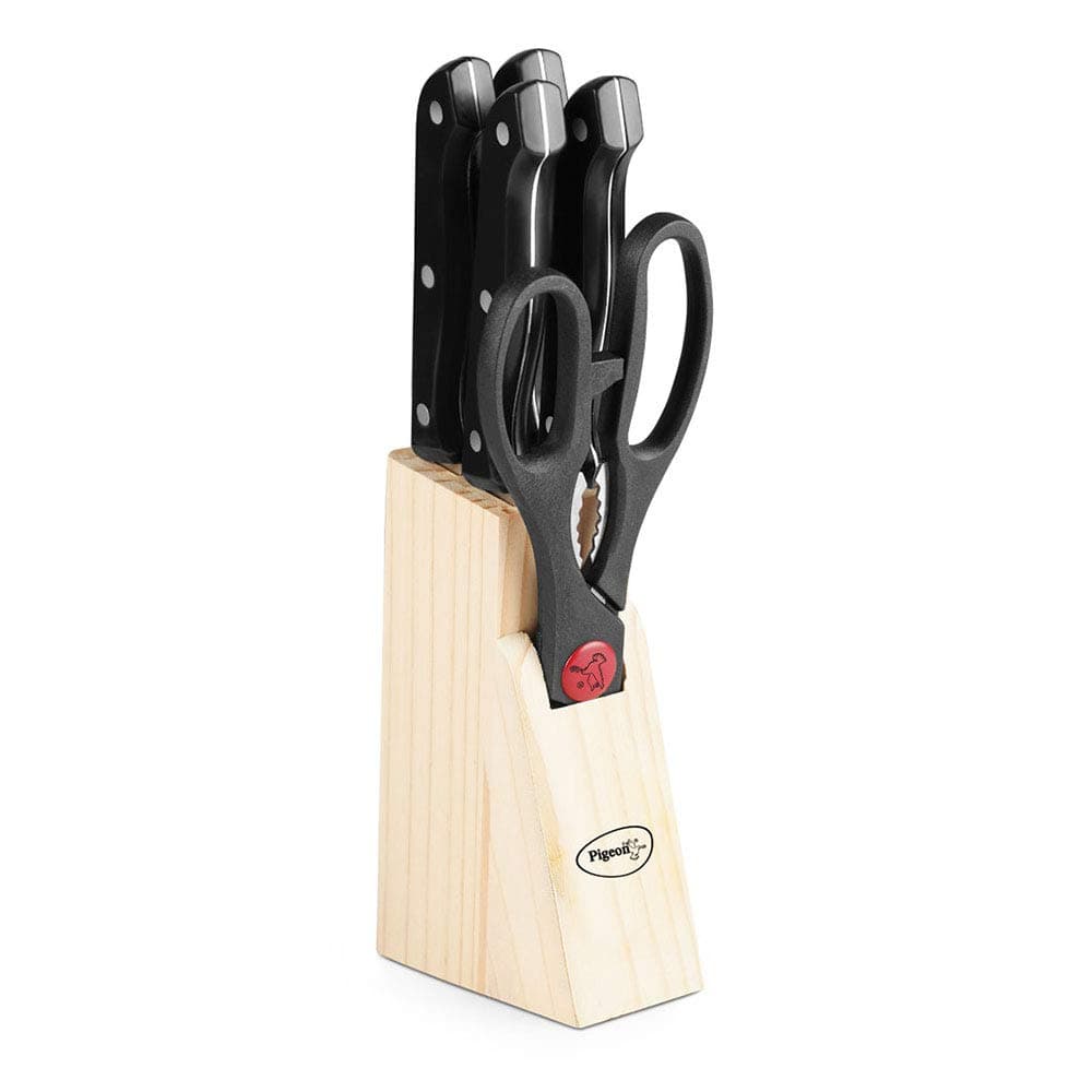 Pigeon by Stovekraft Shears Kitchen Knifes 6 Piece Set with Wooden Block