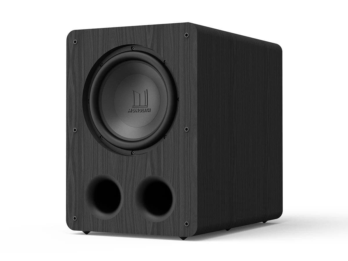 Monolith M-12 V2 12-Inch THX Certified Ultra 500 Watt Powered Subwoofer - Low Distortion, High Power Output, Vented HDF Cabinet, RCA and XLR Inputs, for Home Theater Systems, Black Ash Finish