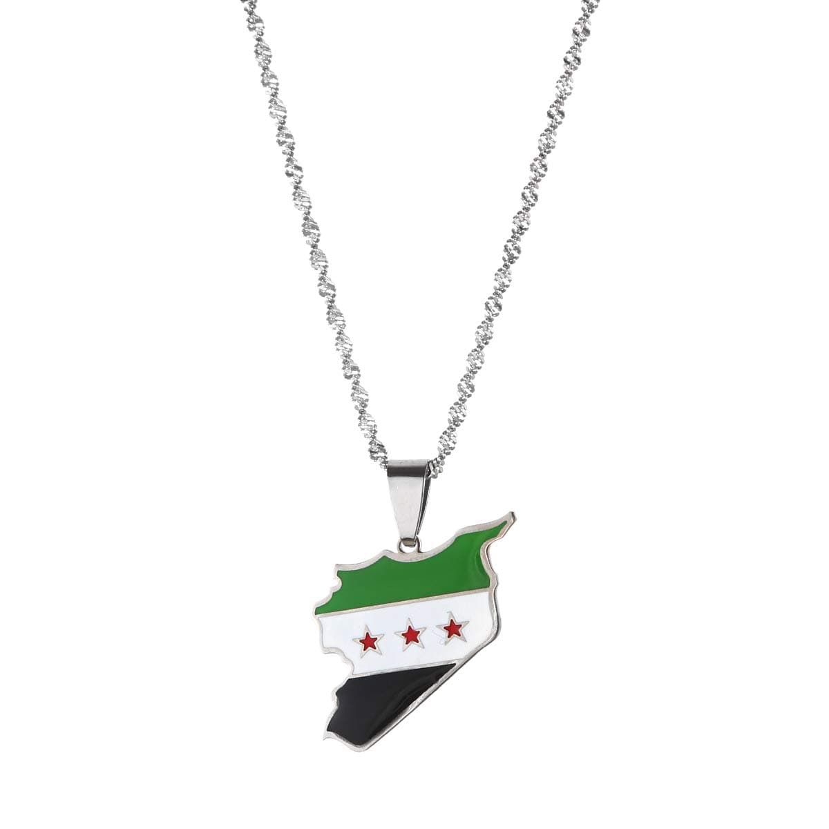 Stainless Steel Syria Map Flag Pendant Necklace Trendy Syrians Map Charm Jewelry