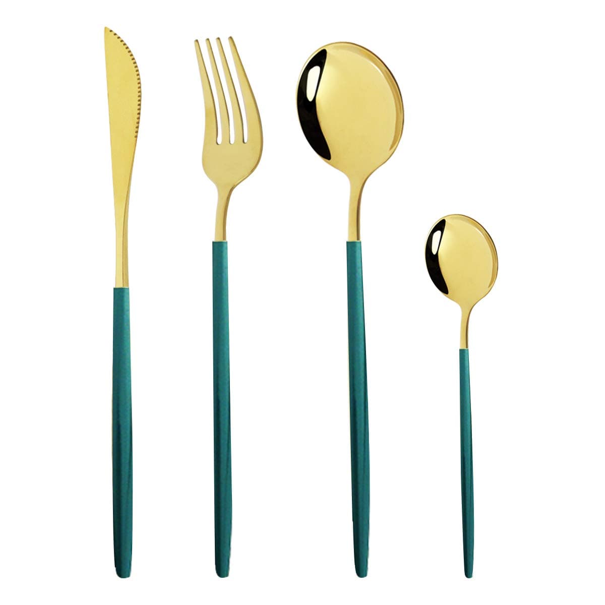 Gugrida - 24 Piece Cutlery Set - Reusable 18/10 Stainless Steel Cutlery Set, Mirror Cutlery, Green Gold Cutlery Set, Ideal for Family Gatherings and Everyday Use (Service for 6)