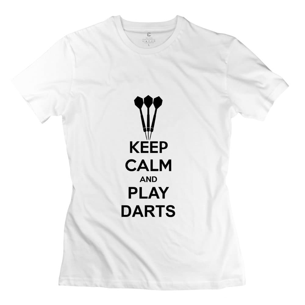 100% Cotton School Keep Calm Play Darts T-shirts For Women's - Round Neck
