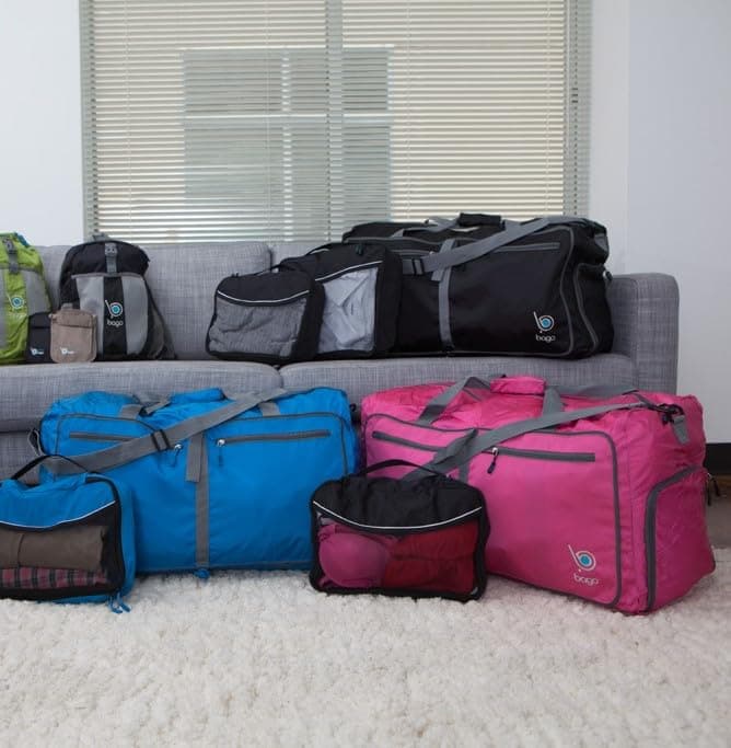 Bago Large Foldable Duffel Bags for Traveling Women & Men - 80L Packable Duffle Bag for Travel with Shoe Compartment - Water Repellant, Heavy Duty, Lightweight Folding & Collapsible (SnowBlue)