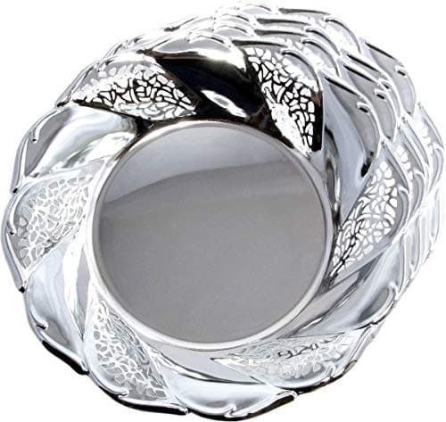 (Pack of 4) 9.8-Inch x 1.6-Inch Round Shape Etched Die-Cut Chrome Plated Serving Silver Metal Plate Tray Platter Fruit Appetizer Cheese Cracker Wine Dessert Food Decor (Small) T119-4pk