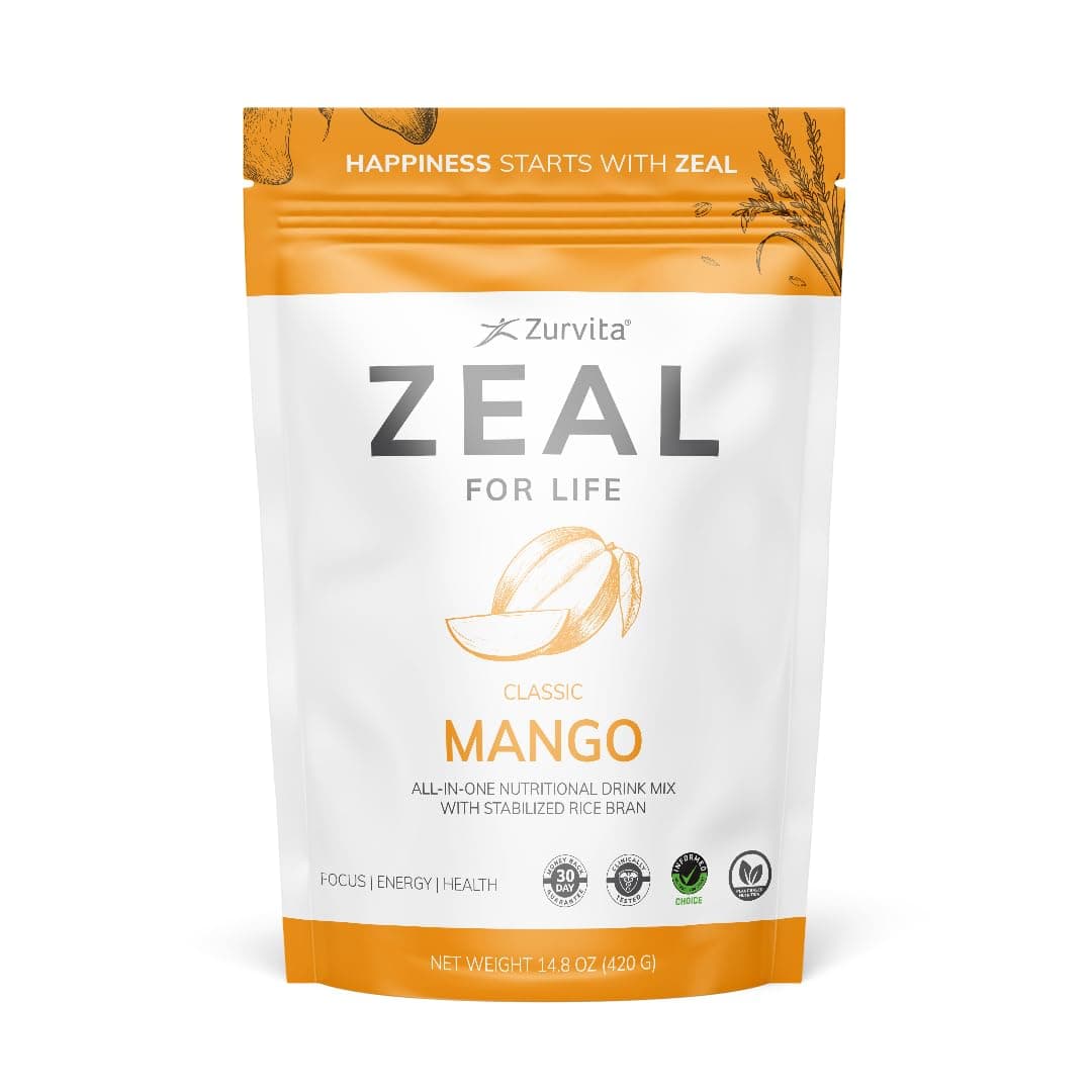 Zeal for Life Wellness Drink Mix - Mango Flavor, 30 Servings (420g) - Gluten-Free, Vegan, with Biotin, Vitamins B12, C, D, E, Iron, Magnesium, Zinc, and More for Overall Health
