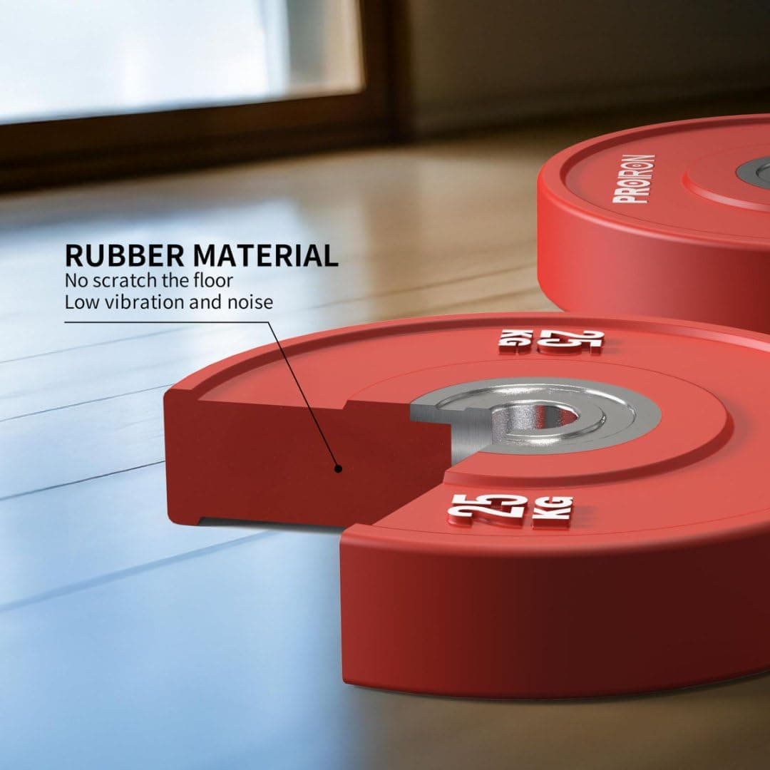 PROIRON Olympic Bumper Plates, 2" Solid Rubber Weight Plates for Barbell Strength Training and Weight Lifting, 5kg 10kg 15kg 20kg 25kg, Single or Pair