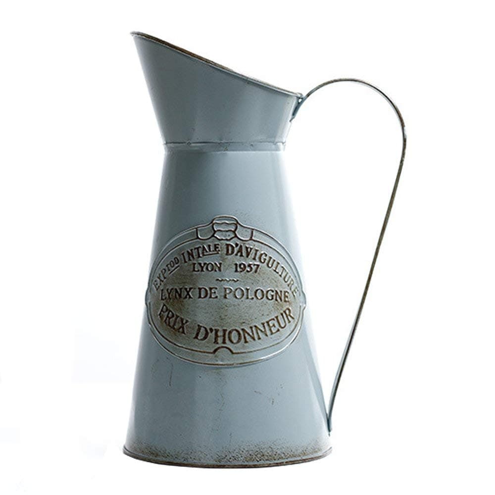 YHOMBES Shabby Chic Large Metal Jug Flower Pitcher Vase Primitive Jug Vase for Home Decoration