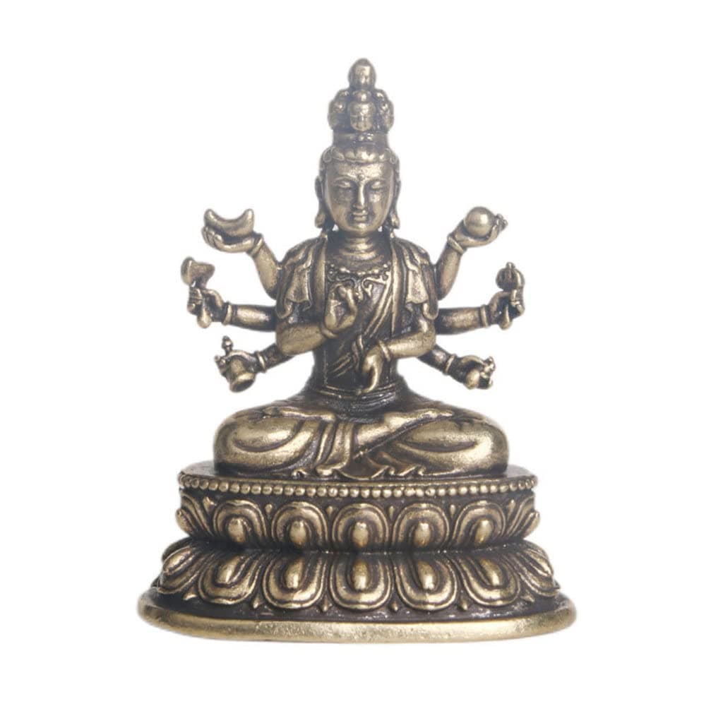 HEALLILYGold Metal Statue Brass Guan Yin Figurine Feng Shui for Wealth Health Miniature Zen Garden Ornaments Blessing Statue Fish Tank Decor