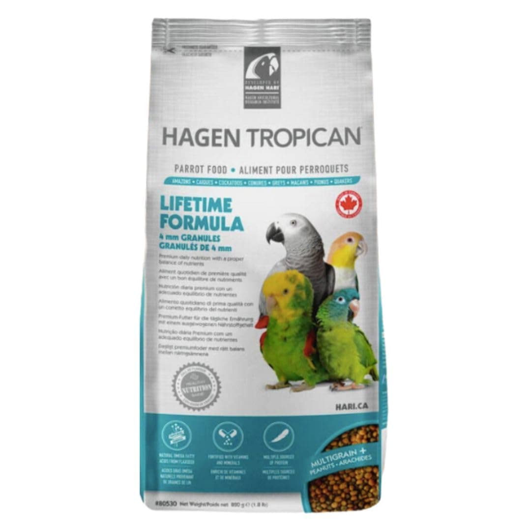 Tropican Bird Food, Hagen Parrot Food with Peanuts & Sunflower Seeds, Maintenance Parrot Granules, Lifetime Formula, 1.8 lb Bag