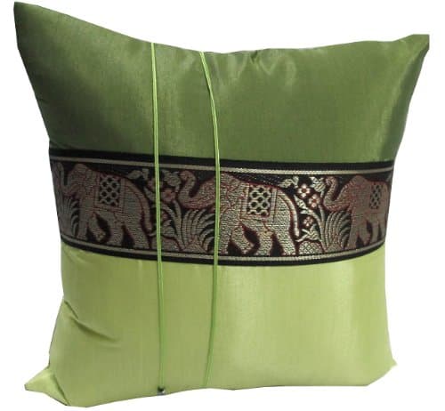 "HelloJatujak" (SINGLE) 1 BEAUTIFUL BIG ELEPHANT THROW CUSHION COVER/PILLOW CASE HANDMADE BY THAI SILK AND COTTON FOR DECORATIVE SOFA, CAR AND LIVING ROOM SIZE 16 X 16 INCHES
