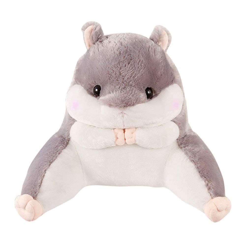 Andy Mr Hamster Shaped Plush Lumbar Pillows Waist Rest Cushion Bedrest Reading Pillows Chair Back Cushion for Bedroom Office Car Sofa (large, gray)