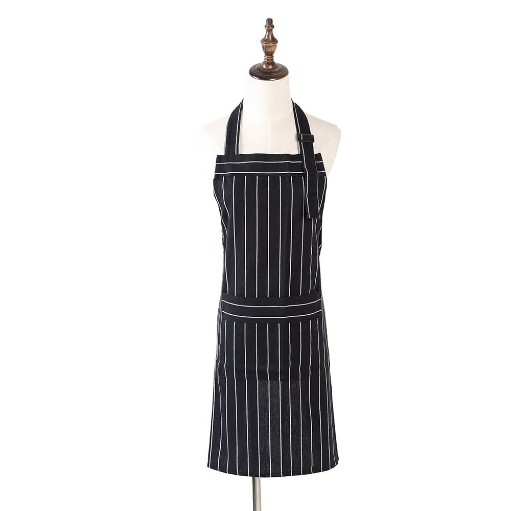 Chefs Apron Unisex Professional Quality 100% Cotton Black & White Butchers Kitchen Cooks Restaurant Bistro BBQ School College Double Pockets For Men and Women