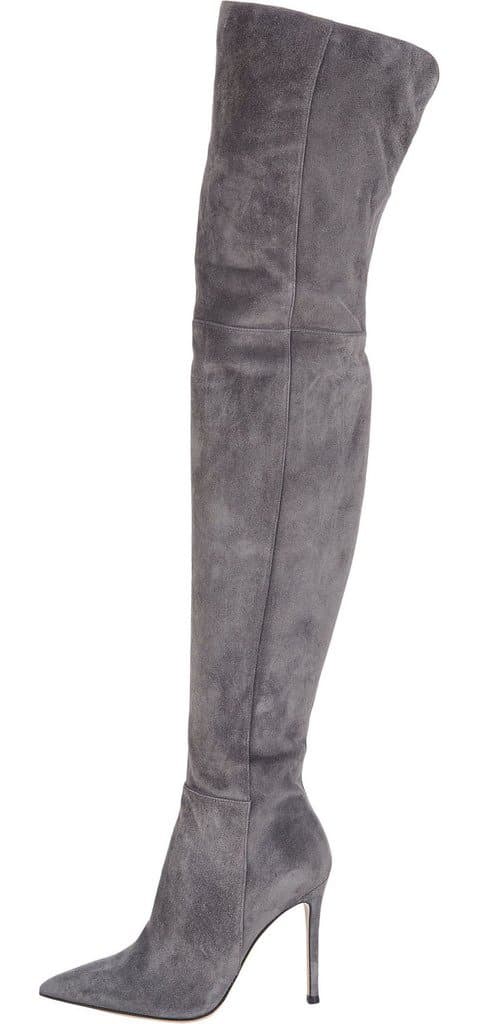Women's Melanie Grey Suede Stiletto High Heel Slip On Over-the-Knee Boots 7 M US