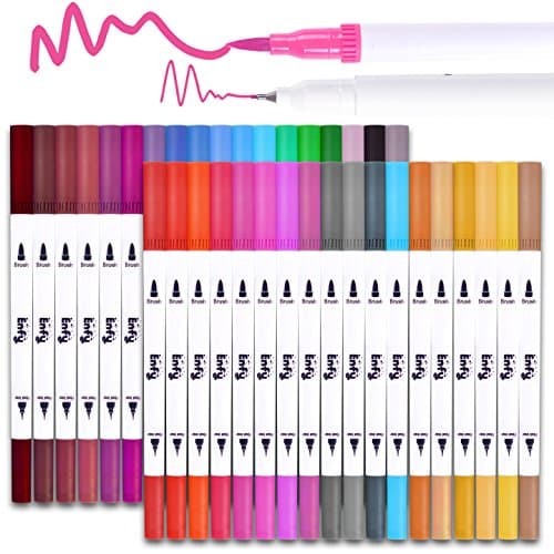 36 Pack Dual Tip Brush Marker Pens - Dual Brush Pens Set Art Brush Markers with Fine Tip and Highlighter for Adult Coloring Books Calligraphy Taking Notes Bullet Journal Drawing Art Projects