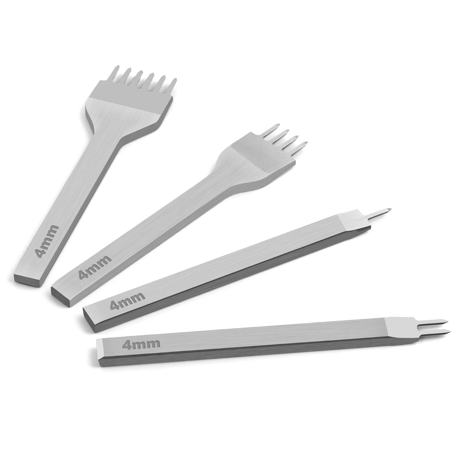 WOWOSS 4 Pcs Leather Stitching Punch Tools, 4mm 1+2+4+6 Prong Metal Diamond DIY Leather Craft Hole Punches Stitching Lacing Perforate Sew Tools