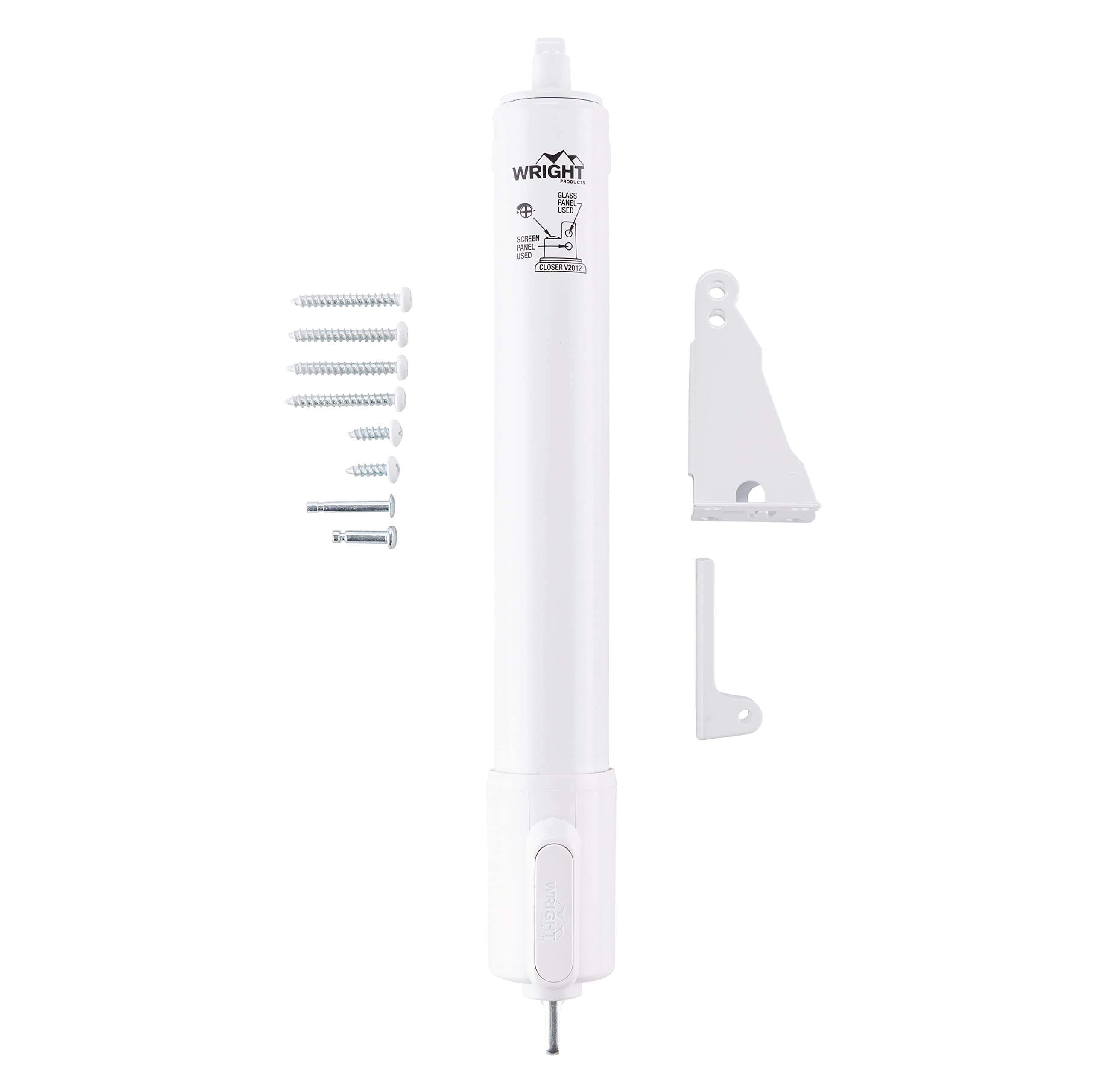Wright Products Heavy Duty Pneumatic Screen & Storm Door Closer with EZ-Hold – Adjustable Speed, Durable & Easy Install, for Out-Swinging Doors (Tranistional, White)
