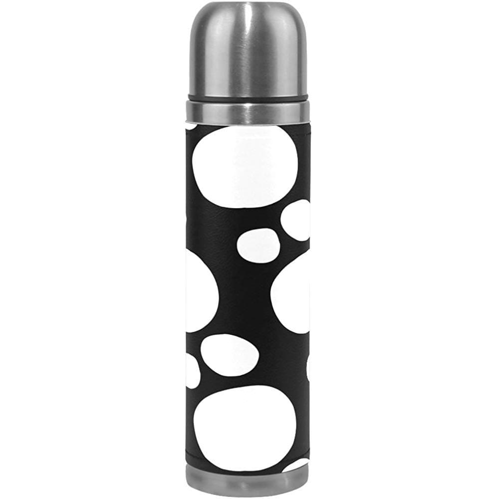 Like-like Stylish Cute Black White Polka Dot Vacuum Flask, Double Layer Stainless Steel Vacuum Insulated Travel Mug Kettle Bottle Cup