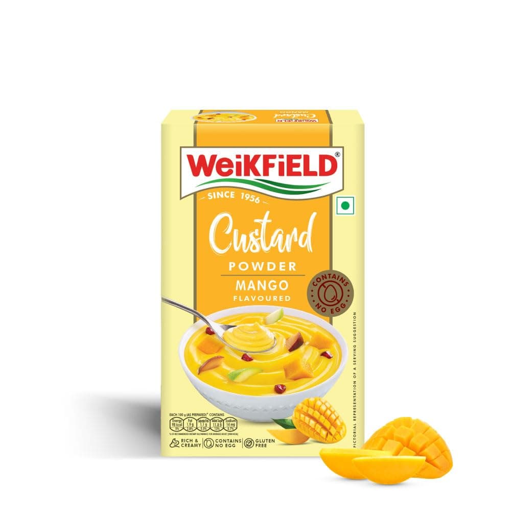 Weikfield Custard Powder | Mango Flavour | Makes Smooth & Creamy Custard | Contains Quality Ingredients | Best For Fruit Salads & Puddings | 100% Vegetarian | 75g Carton