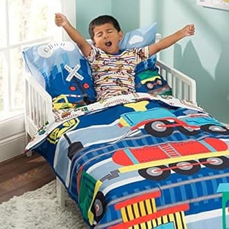 Everyday Kids 4 Piece Toddler Bedding Set -Choo Choo Train- Includes Comforter, Flat Sheet, Fitted Sheet and Reversible Pillowcase