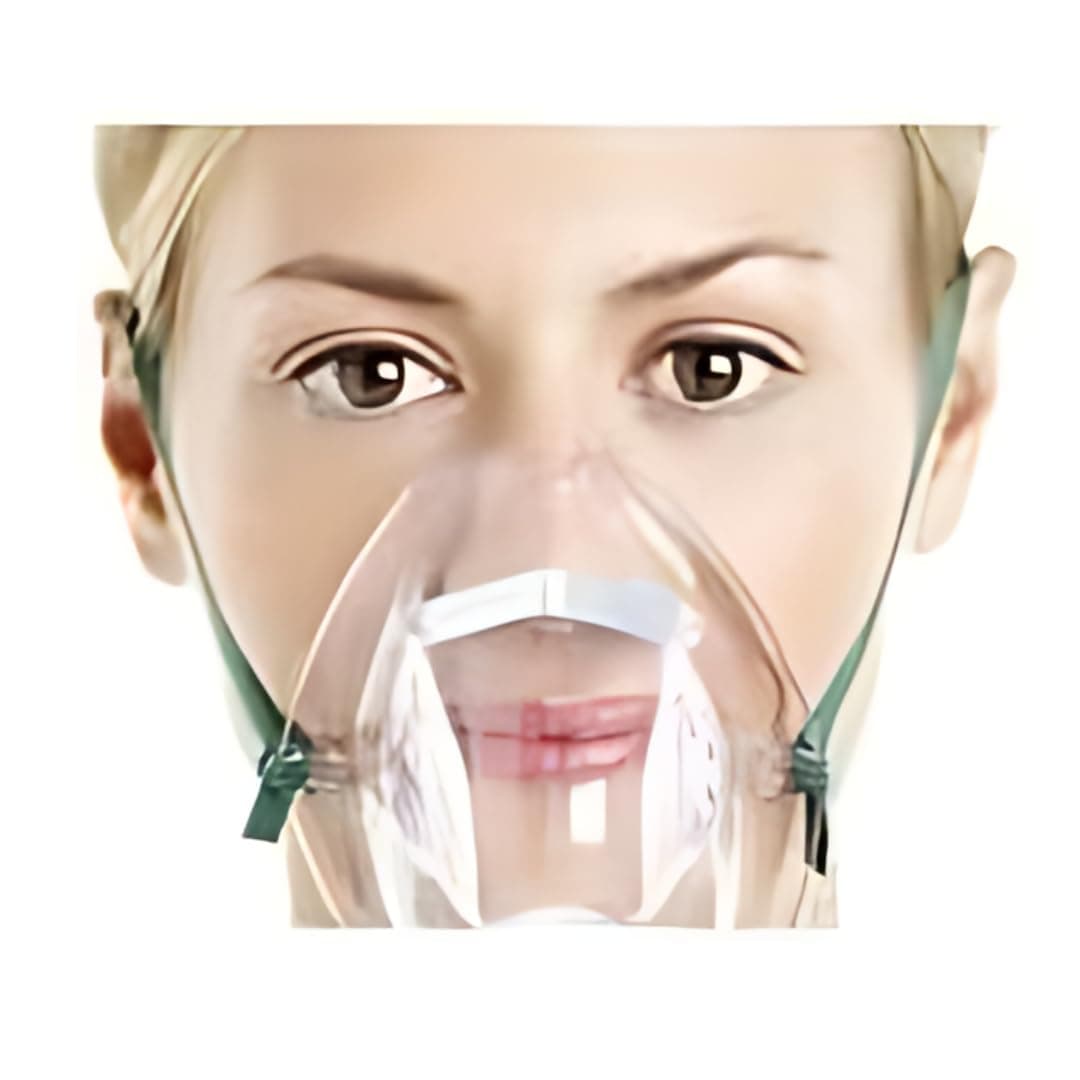 Medical Oxygen Mask with 7 Foot Tubing, CE Marked, Medium Concentration 40-50%, Adjustable Nose Clip, Adult Size, Transparent, 1 Mask
