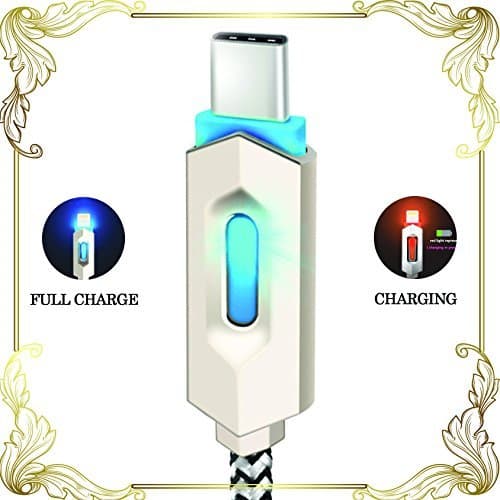 USB Type C Cable Android || Smart LED Show Charge Status + Easy Find in Dark + Auto Off + Zync Alloy Fast Charge + Tough Nylon Braided | USB C for LG Samsung Galaxy Note Google