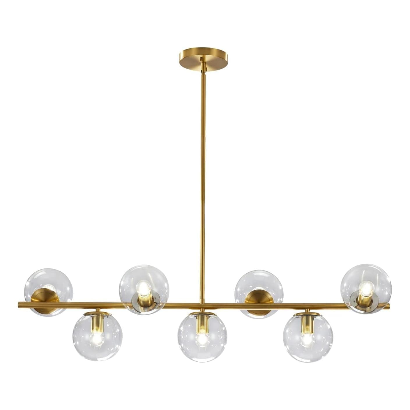 Lighting 7-Light Clear Glass Globe Sputnik Chandelier Lighting Mid Century Modern Pendant Hanging Light Ceiling Gold Brass Chandeliers for Kitchen Island Dining Living Room