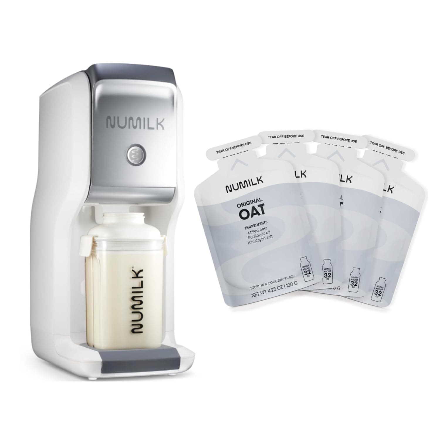 Numilk® Home Machine - 32oz Nut Milk Maker - Plant-Based Milk in 60 Seconds - As Seen on Shark Tank - Bundle with 4 Pack Original Oat