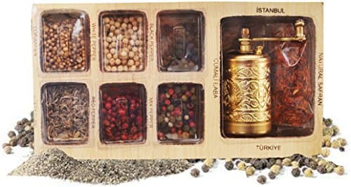 Spice Set - 7 kinds, with Saffron and a hand grinder