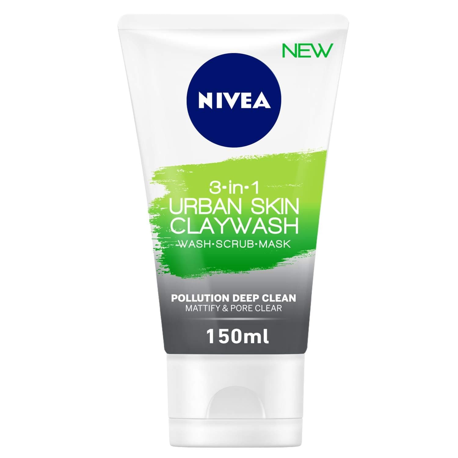 NIVEA Face Wash Scrub Mask, 3in1 Urban Skin Claywash, Matify & Pore Clean, 150ml