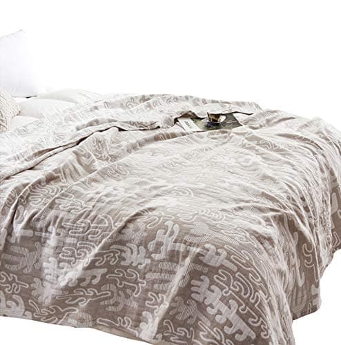 MEJU Cactus Muslin Lightweight Summer Blanket for Bed Sofa Couch, 100% Combed Cotton 4 Layer Soft Warm Quick Dry Throw Blanket Bed Coverlet Sheet (Cactus Gray, Twin 59" X 78")