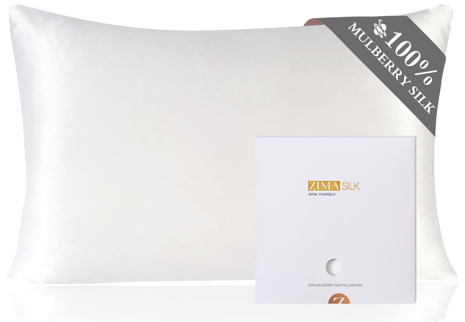 ZIMASILK 100% Pure Mulberry Silk Pillowcase for Hair and Skin Health,Soft and Smooth,Both Sides Premium Grade 6A Silk,600 Thread Count,with Hidden Zipper,1pc (Queen 20''x30'',White)
