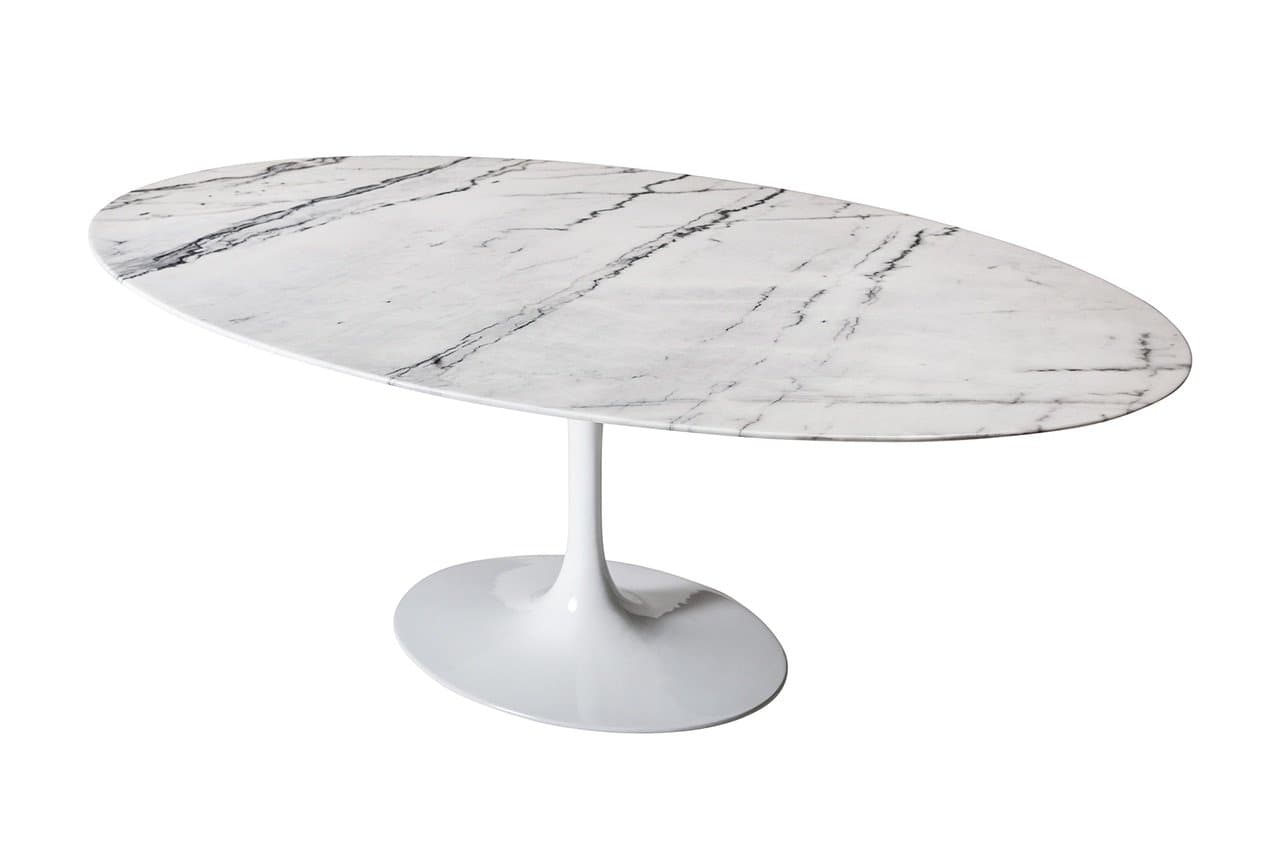 Saarinen Style Tulip Marble Dining Table, 63" Oval